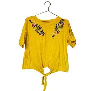 World Together yellow embroidered tie front top size XL